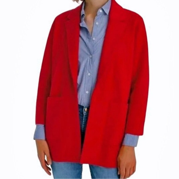 Magaschoni Jackets & Blazers - Magaschoni XS oversized boyfriend designer red cotton wool blend knit blazer EUC